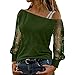 Damen Mesh Langarmshirt Sweatshirt Pullover Schulterfrei Oberteil Spitzen Shirt Casual Locker Tunika Bluse Tops Chiffonbluse Einfarbig Langarm Freizeitkleidung (B-Grün, XXL)