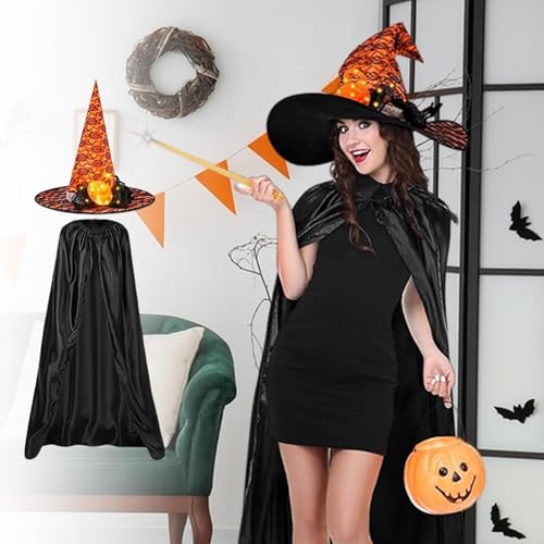 Conjunto de capa de Halloween, capa de bruxa de Halloween | Conjunto de capas de capa de bruxa,Traje