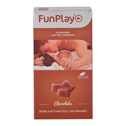 Image of FunPlay Chocolate Flavoured Dotted Condoms - 10 Pcs | Extra Dotted for Maximum Stimulation | Smooth Lubricated Premium Latex Condoms for Men | Long-Lasting Protection & Comfort