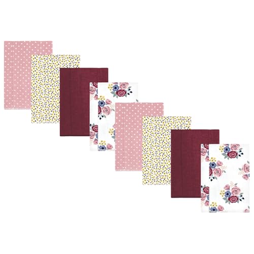 Image of Hudson Baby Cotton Poly Flannel Burp Cloths Multipack, Blush Navy Floral 8-Pack, One Size