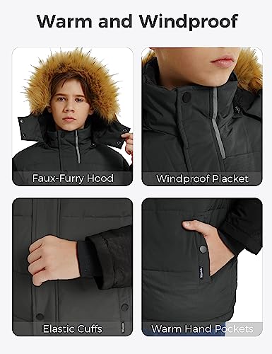 Image of Wantdo Boys' Winter Coat Warm Puffer Jacket Waterproof with Faux Fur Hood
