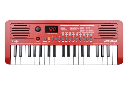 Image of Akkord 37 Keys Music Keyboard - Red Edition | MIDI USB-C, Touch Response, 200 Rhythms, Tones & 40 Demos, LED Display, Portable Beginner Piano Compatible with GarageBand.