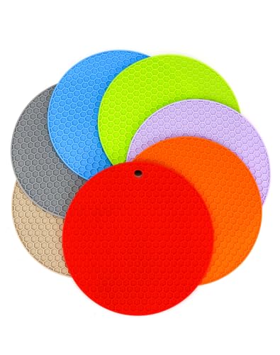 QWORK 7 Stück Silikon Untersetzer, Topflappen, Hitzebeständig, Leicht zu Reinigen