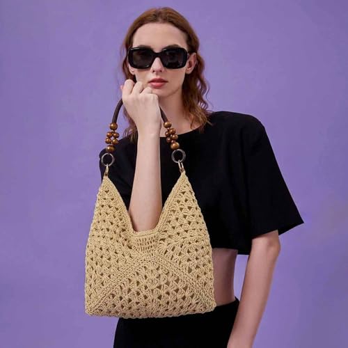 Bolso tejido crochet bohemio para mujer blanco miniatura 3