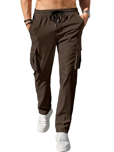 Image of Comdecevis Men's Casual Cargo Pants Workout Joggers Stretch Sweatpants Hiking Drawstring Tactical Pants with Multi Pockets