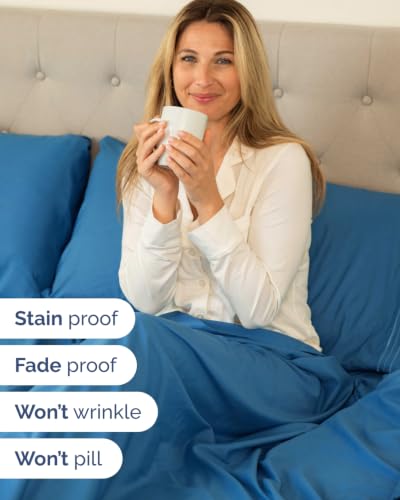 Image of Extra Deep Flex Top Split Head King Sheet Set - 6 Piece Breathable and Cooling Sheets - Hotel Luxury Bedding for Women, Men, Kids & Teens - Easy Secure Fit - Extra Deep Pockets - Denim Blue