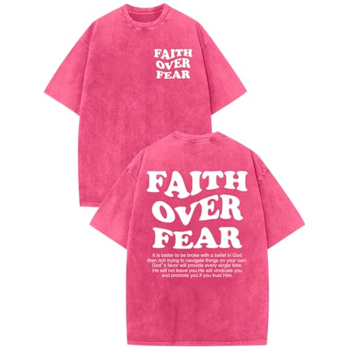 Image of Christian Shirts for Men Faith Over Fear Oversized Shirt Acid Wash Tshirt Graphic Religious T Shirt Bible Verse Tees