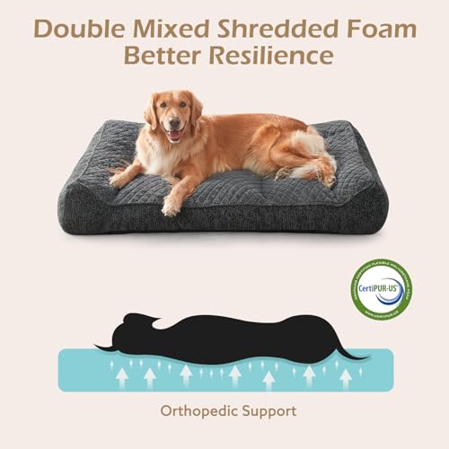 JOEJOY XL Orthopedic Dog Bed for Large Dogs Up to 90lbs - Extra Thick Foam Pet Bed Sofa with Bolster Sides, Large Sized Dog Bed with Removable Washable Cover, Non-Slip Bottom, Grey (42"x30") - Image 4
