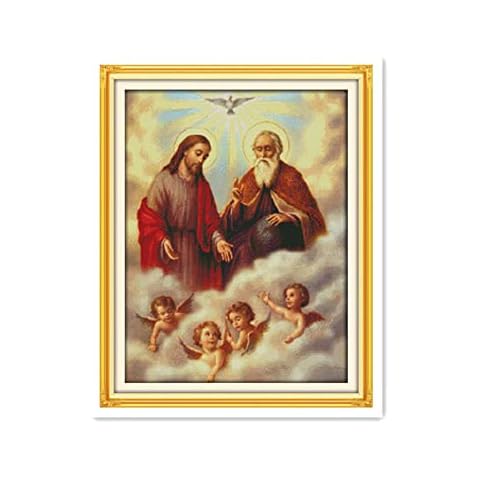 Cross Stitch Kits Jesus and Little Angels Dramatic Living Room Decoration Painting Cross Stitch Kit Embroidery Handmade Vase,14CT Unprinted Cover