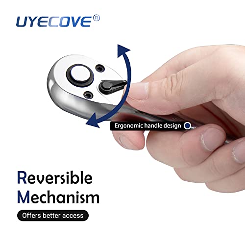 Uyecove 3/8-Inch Drive Ratchet Wrench, 3/8 Ratchet Wrench, Socket Wrench, 72-Tooth、Quick-Release Reversible Cr-Mo Head, Chrome Steel Made - 7.9''20Cm #TOP5