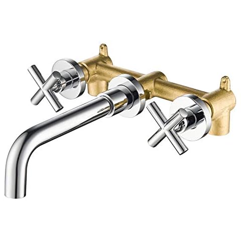 BESTILL Wall Mount Bathroom Sink Faucet with 2 Cross Handle, Chrome Cover