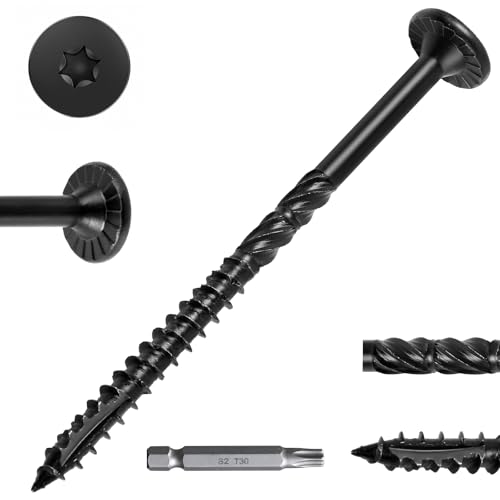 Image of FMhotu 4-1 /2 Inch Heavy-Duty Outdoor Deck Screws, 50Pcs Star Drive Decking Wood Screws, Rust Resistant Timber Screws for Timber /Log /Landscaping Wood (#14 x 4-1 /2 inch Black)