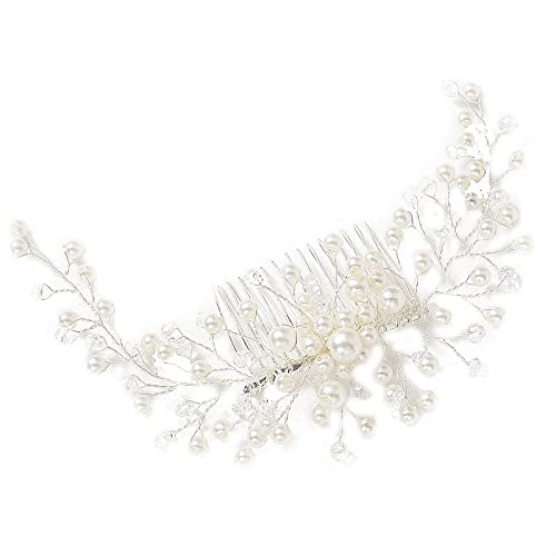 Bridal Hair Comb - Wedding Hair Comb Clip Silver Rhinestone Pearl Hair Accessories Wedding Accessories for Bride Bridesmaid