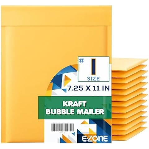 Ezone (10pc) 7.25x11#1 Kraft Bubble Mailing Envelopes 5x10 Envelopes Self Seal Bubble Packaging Mailers Padded Envelopes 7.25 x 11 For Shipping (10) Cover
