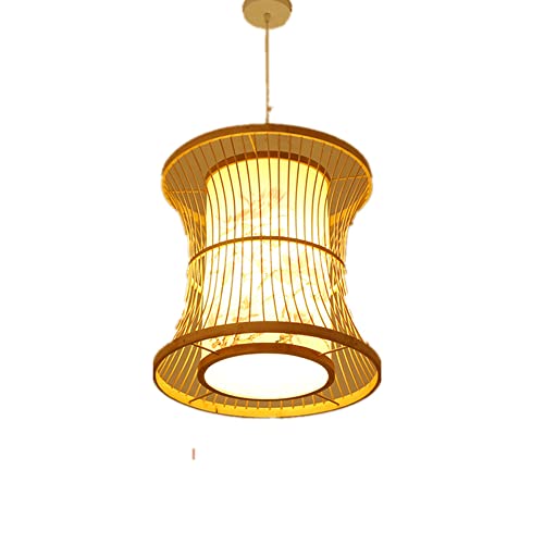 Lámpara colgante de bambú E27 con cable ajustable para decoración de cafeterías y barras de bar 2