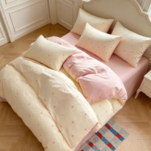 Housse de couette réversible bicolore rose aux motifs fleuris - 3