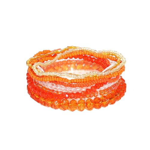 Caiyao Bohemian Multilayer Stackable Seed Beaded Bracelets Colorful Crystal Glass Beads Strand Bangle Bracelet BFF Wristbands Bracelet for Women Summer Beach Hawaii Jewelry Birthday Gifts (Orange)