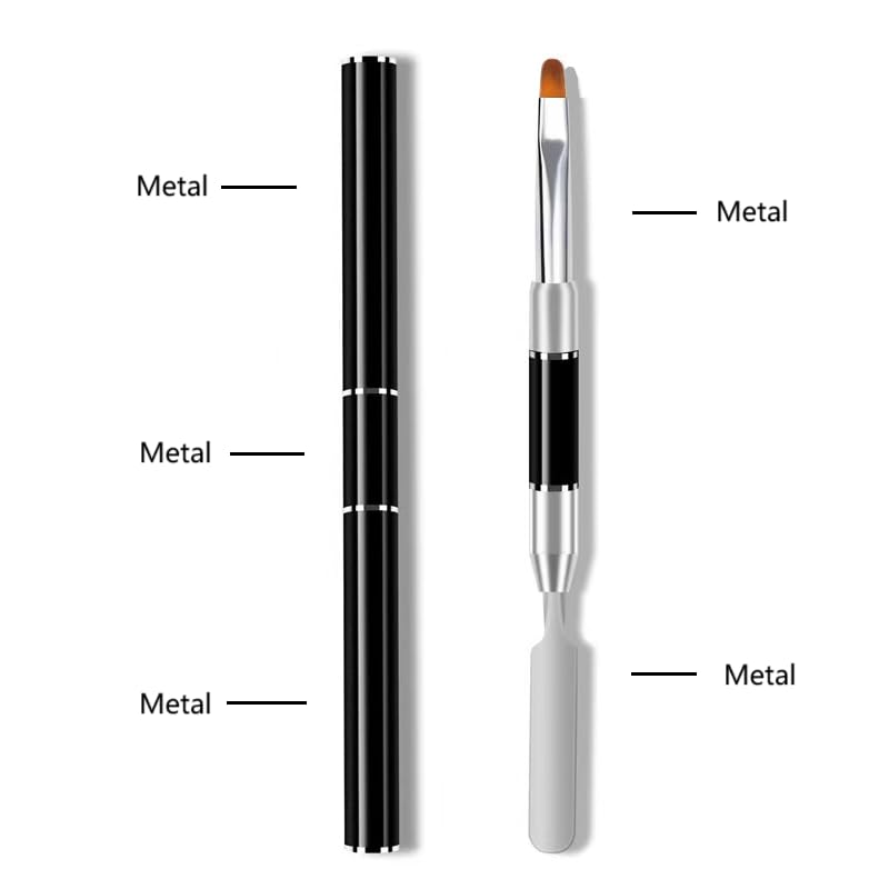 Metallic Nail Brushes, 2Pcs Nail Art Brushes, Dual-Ended Polygel Brush & Picker tool, Magic Extender Gel Tool for UV/LED Nail Art, Acrylic Nails Extension, Extensions Builder, Black