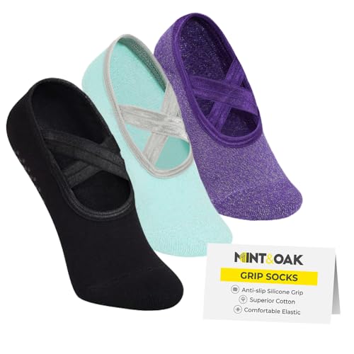 Image of Mint & Oak Pilates Socks with Grips for Women, Ankle Length Non-Slip Yoga Socks, Cotton Ideal For Yoga, Pilates, Gym, Workout, Cute Women's Gift