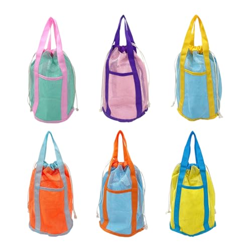 Bolsa de juguetes de playa, juego de 6 mochilas de almacenamiento para juguetes, almacenamiento resistente, gran volumen, versátil para bordes de piscina, deportes acuáticos, colección de conchas y