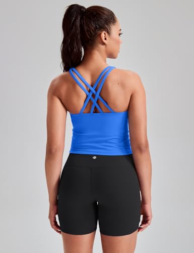 Image of HeyNuts Longline Zeal Bras Medium Impact Wirefree Sports Bras Workout Crop Tank Tops with Removable Pads, A-D Cups