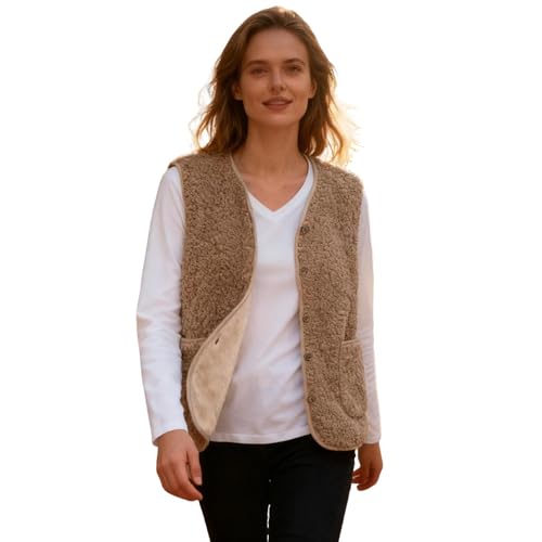 Chaleco Mujer sin Mangas con Bolsillos，Chaqueta de Peluche Para Mujeres，Clásico y Cómodas Abrigos, Cálido y Suaves Chalecos Exteriores，Polar Teddy Cuello En V Elegantes para Mujer Sólido Otoño Inviern