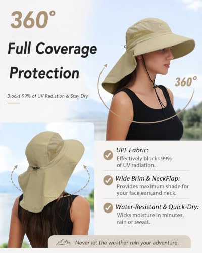 Image of Sun Hat UPF50+, Breathable Wide Brim Bucket Hat Outdoor for Hiking Garden | Large-Area Neck Flap, Water-Resistant Nylon , Blocks 99% UV radiation, lightweight, moisture-wicking,Quick-Dry for Women Men