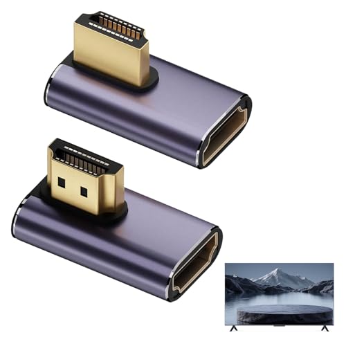 2 Pack 8k Right Angle Hdmi Adapter 48Gbps Uhd HDMI 2.1 Male to Female Extender Connector Hdmi 90 Degree Adapter Supports 8K@60Hz 4K@120Hz 90 Degree Hdmi Compatible with HDTV Laptop Computer TV