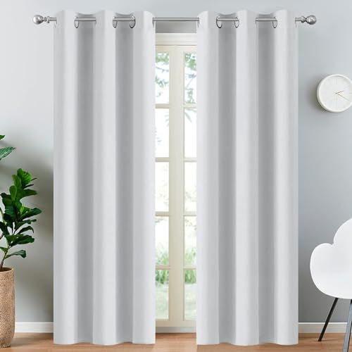 Yakamok 90 Inch Length Room Darkening Drapes Blackout Curtains for Bedroom,Thermal Insulated Grommet Curtain Panels for Living Room,52W x 90L,Greyish White, One Pair