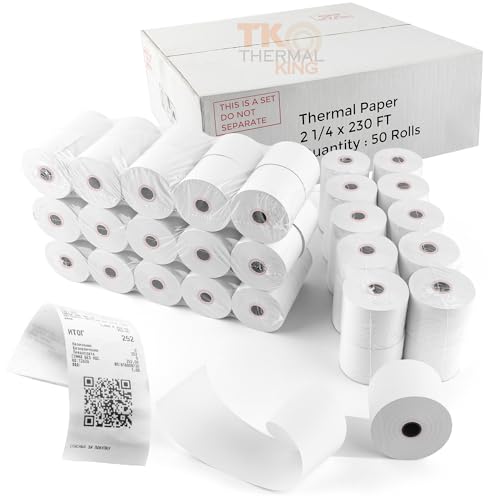 Papel térmico 2 1/4 x 230 pies para tickets y cajas registradoras en pack de 50