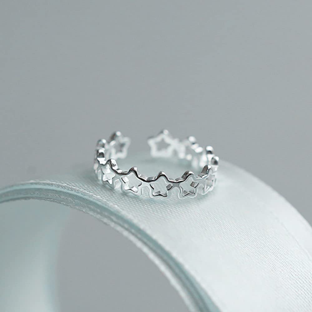 HGJH Verstellbarer Ring, S925 Sterling Silber Pentagramm Ring Verstellbare Ringe Durchbrochener Offener Ring Silber Daumenring Ewigkeitsring Hochzeit Charme Schmuck Geschenke Für Männer Mädchen Damen