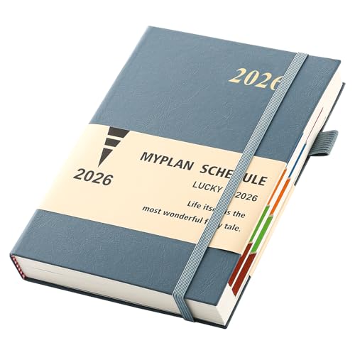 Donfulfip 2026 Diary A5 Day Per Page,Agenda 2026 A5 Page a Day Full Year Planner,Academic Diary 2026 from Jan to Dec,Daily & Monthly Planner with Pen Loop, Colorful Month Tabs,Inner Pocket (Blue)