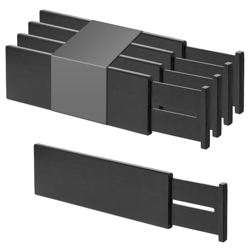 Image of Utoplike Bamboo Drawer Dividers Large, 4 inch High Kitchen Drawers Organizers | For Utensils, Clothing,Spring Loaded, Works in Bathroom, Dresser, Desk, 4 PCS, Black, Fit for 18.6 inch to 20.6 inch Inner Drawer