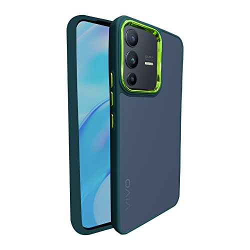 Image of A rtistque Frosted Translucent Back Cover Case for Vivo V23 Pro 5G | Electroplated Chrome Ring | Raised Camera Edges for Protection | Smooth Sides TPU - Green