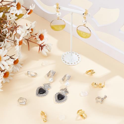 SOFPLATE 1 Box 32Pcs 8 Style Gold Earring Converter Silver Earrings Clip Back Brass Non Pierced Real 18k Gold Plated with Pad Flat Round Screw Back Clip on Earring Findings for jewellery Making Suppli - Image 4