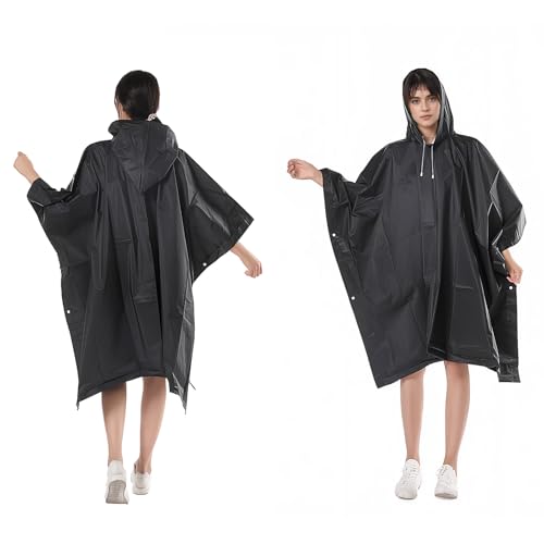 FunnAura 2 Pcs Poncho Waterproof Adult, Waterproof Reusable Rain Jacket with Drawstring Hood for Camping, Hiking Travel Men Women