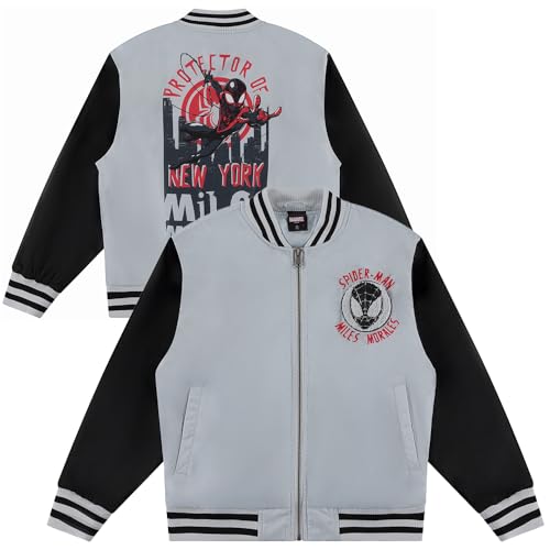 Marvel Spiderman Miles Morales Varsity Bomber Jacket for Boys - Toddler & Kids Bomber Jacket - Retro Zip-Up Varsity Jackets