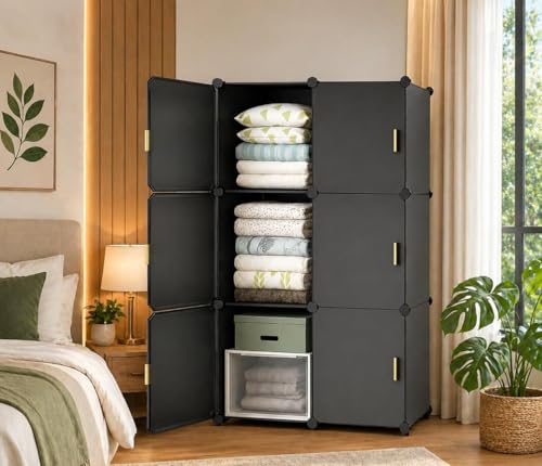Image of 8 Door Foldable Plastic Wardrobe for Clothes Baby Cupboard for Clothes Storage, Wardrobe for Kids, Plastic Almirah, Collapsible Wardrobe for Living Room (Grey-HK3, 6+2-Door)