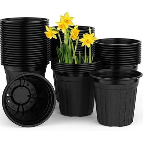 BeapTcely 50 Pcs 3 Gallon Planter Nursery Pots, Seed Starting Pots Plastic Seedling Pots Flower Pots with Drainage Holes Flexible Plant Container for Garden Lawn Yard Plants Seedlings (50, 3 Gallon) Cover