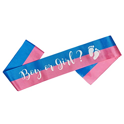 OMISS Two-Tone Blue and Pink Sash for Gender Reveal – Text: Boy or Girl? – Perfect for Mom to Be (Boy or Girl)2