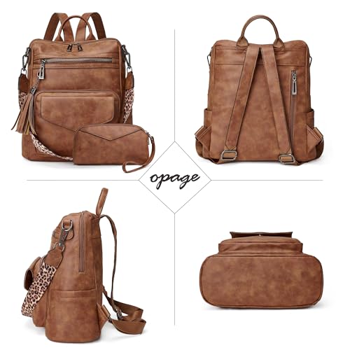 Image of OPAGE Backpack Purse for Women Leather Anti-theft Fashion Designer Travel Backpack Ladies Shoulder Bags With Wristlet