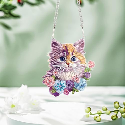 Image of Cat Diamond Painting Hanging Kit, DIY Crystal Acrylic Sun Catcher Diamond Art for Adults, 5D Special Shaped Rhinestone Pendant Ornament for Window Wall Decoration, Handmade Gift for Cat Lovers