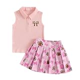 GOOCHEER Toddler Girl Outfit Football Embroidery Sleeveless T-Shirt Tank Top and A-Line Pleated Skirt Game Day...