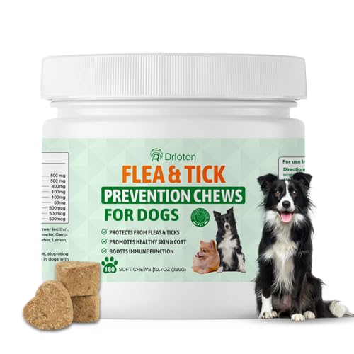Drloton Flea and Tick Prevention for Dogs Chewables - 180 Treats - Natural Dog Flea and Tick Treatment Chewable Supplement for All Breeds & Ages - Soft Chews - Chicken Flavor