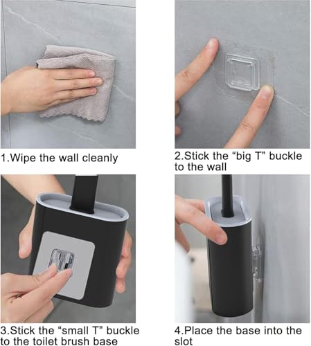 Image of Silicone Toilet Brush with Holder - Deep Clean & Hygienic Design for Bathroom, Flexible Bristles for 360 Cleaning, Non-Scratch, Quick Drying, Wall-Mounted or Floor Standing (Black)