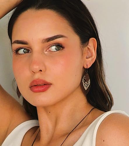 POMINA Choco Gold Fashion Fall Leaf Boho Earrings Gold Silver Two Tone Filigree Leaf Dangle Drop Earrings for Women Jewelry Gifts4