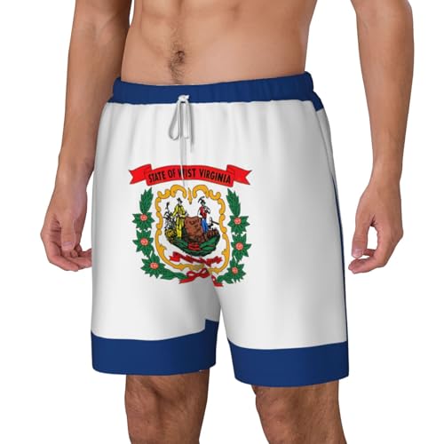 West Virginia State Flagshort Swim Trunks with Waist Rope and Two Side Pockets Beach Shorts Bathing Suits for Men2