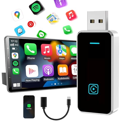 Lizbn Adattatore Carplay Wireless, Mini Carplay Wireless Scatola, Converte Carplay da Cablato in wireless Typ-C/USB Plug & Play per iOS 10+ (Non per BMW/Mercedes/Tesla)