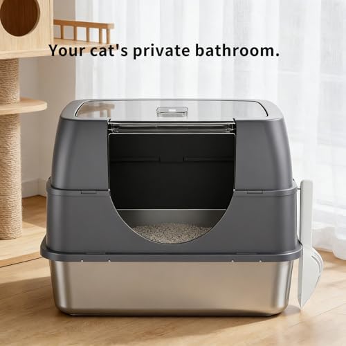 Arenero cerrado para gatos con tapa abatible y bandeja de acero inoxidable miniatura 4