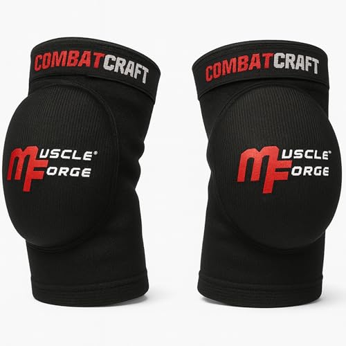 MuscleForge Coudières de Boxe Muay Thai MMA & Kickboxing Taille M – Protège-Coudes Antichocs avec Mousse EVA Anatomique, Tissu Respirant Élastique, Maintien Stable...